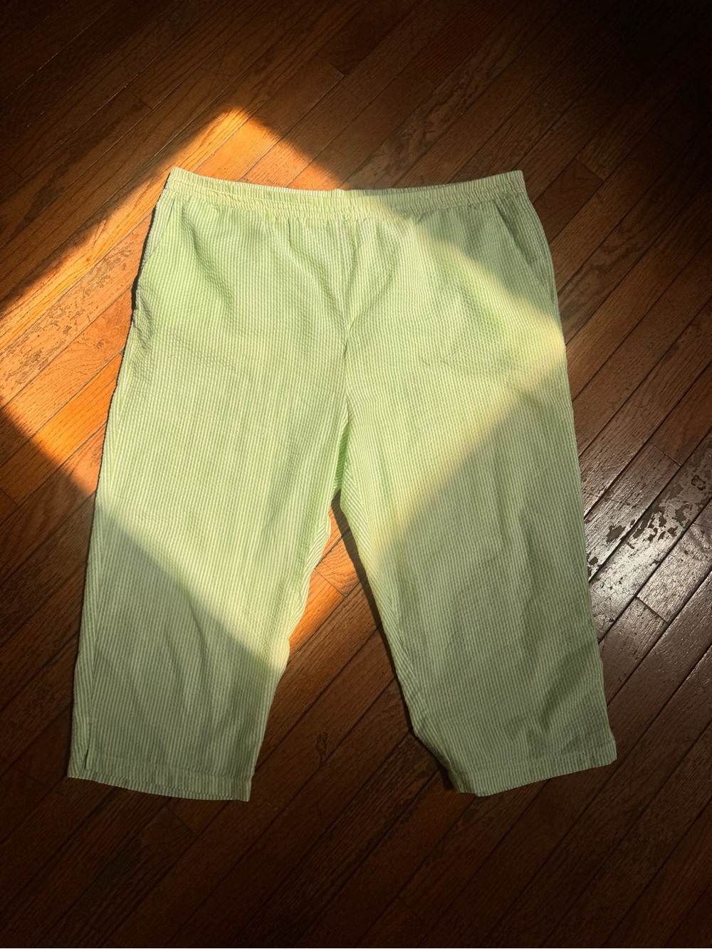 Lime Green Ribbed Pull-On Cropped Pants